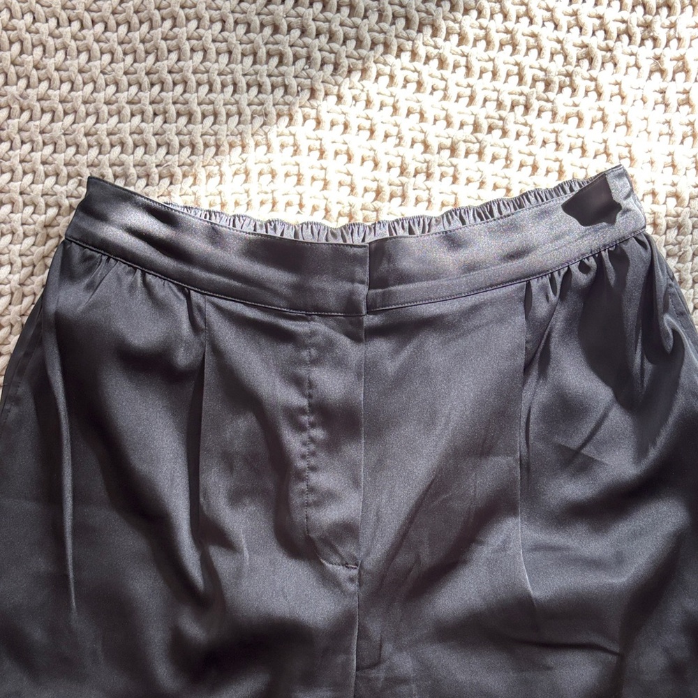 High-Rise Black Wide-Leg Satin Pants